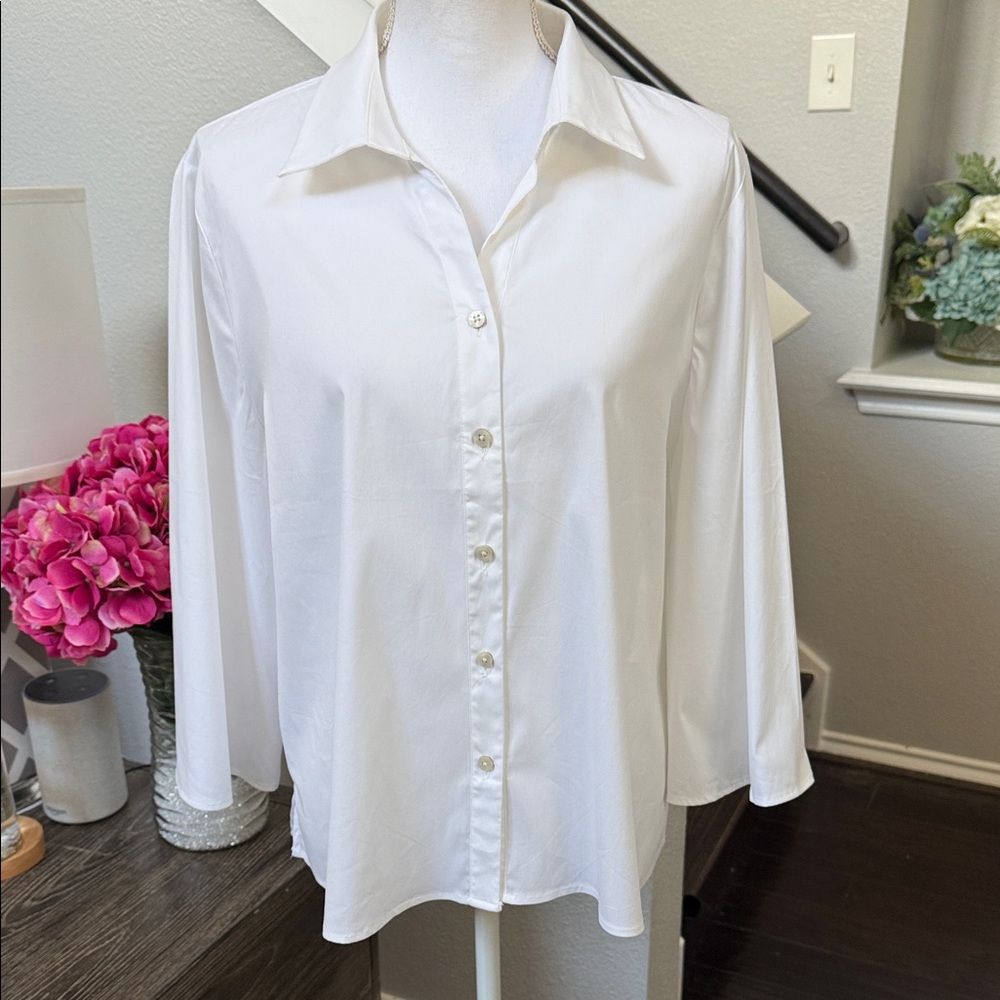 Chico's White Button Down Stretch Shirt Flare Sle… - image 2